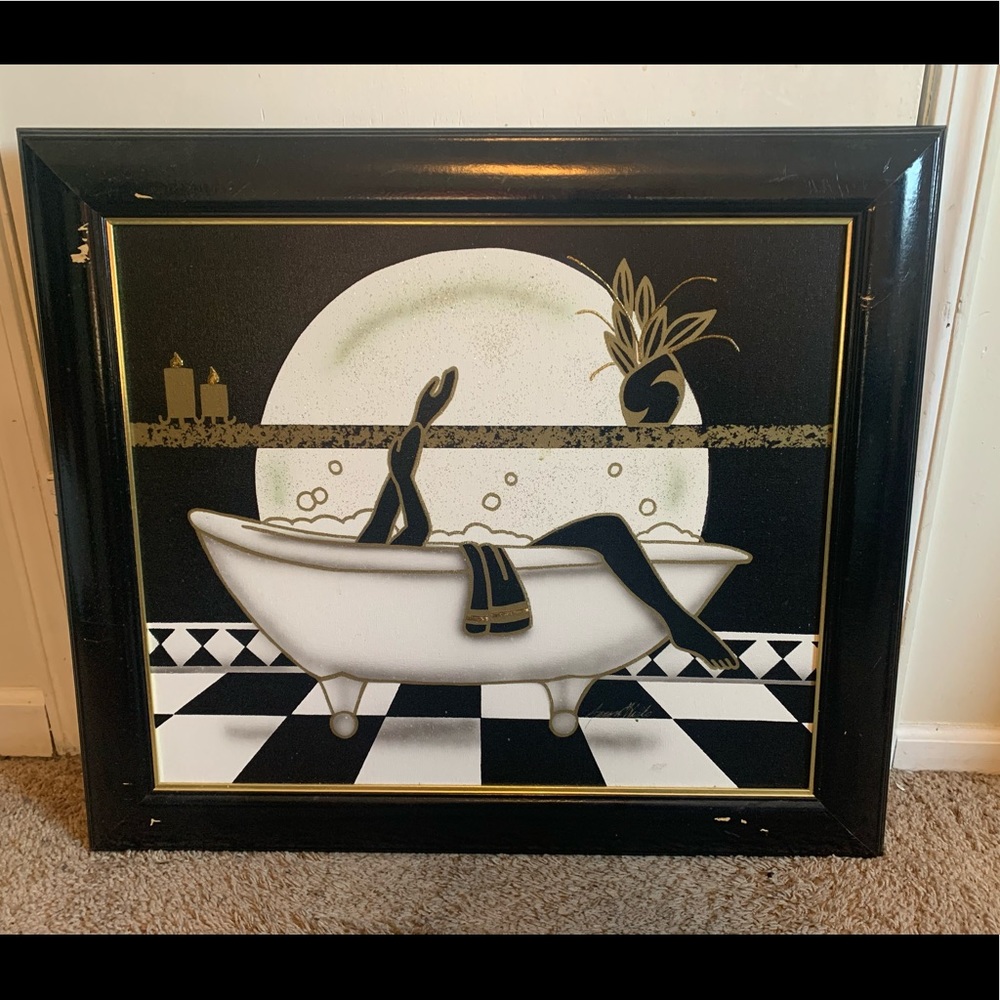 Black white and gold bathroom painting